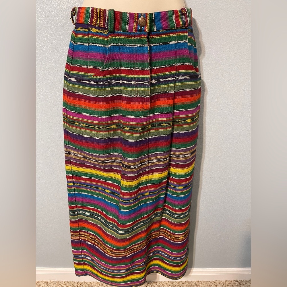 Vtg Central Falls Serape Striped Midi Skirt Boho Southwestern Cowgirl Size 8 - Picture 12 of 14